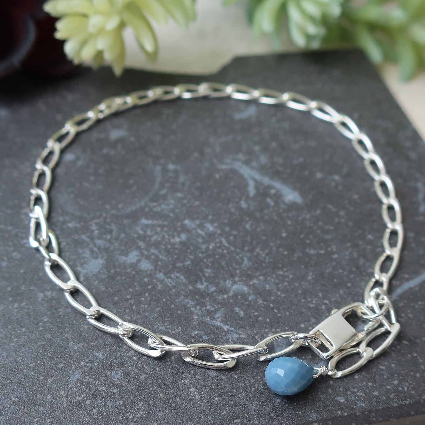 Twisted Paperclip Anklet with Peruvian Blue Opal