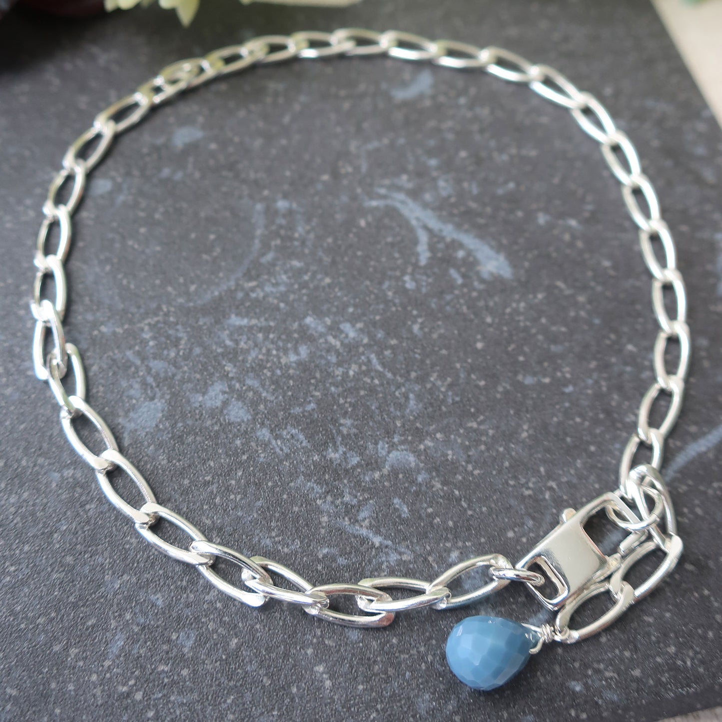 Twisted Paperclip Anklet with Peruvian Blue Opal