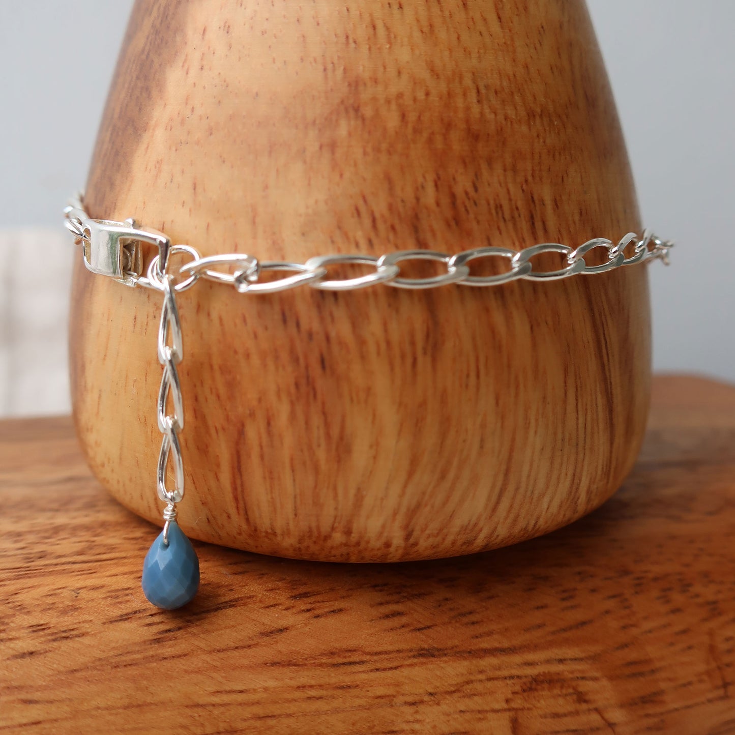 Twisted Paperclip Anklet with Peruvian Blue Opal