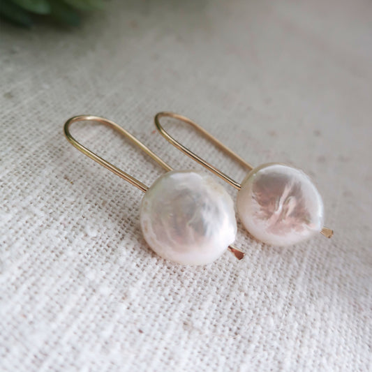 White Coin Pearl Earrings
