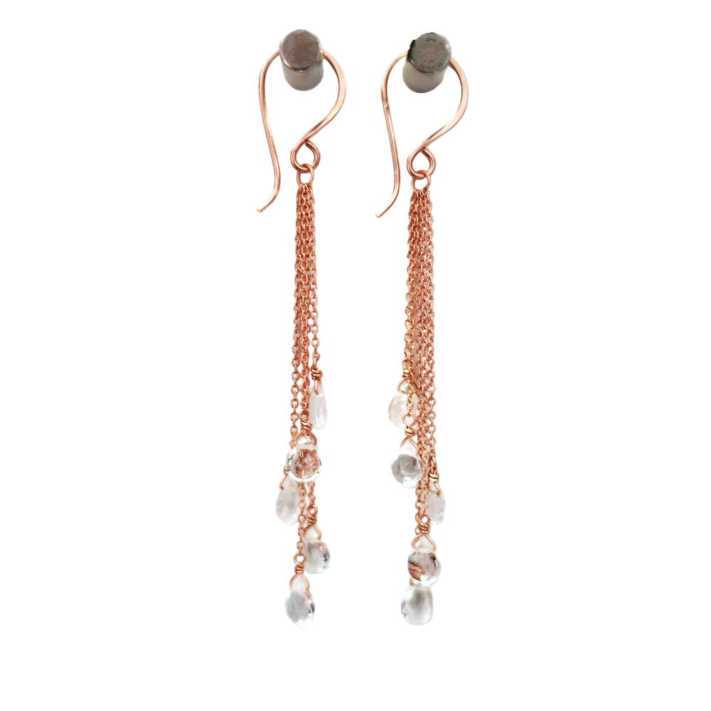 rose gold cascade earrings white topaz briolettes