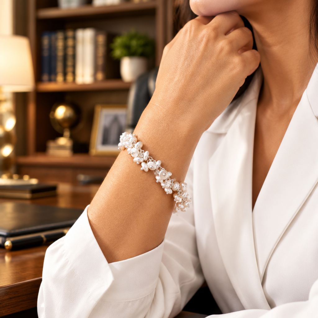 Handcrafted Keshi Pearl Cluster Bracelet, Wire-Wrapped Artisan Jewelry