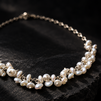 Handcrafted Keshi Pearl Cluster Bracelet, Wire-Wrapped Artisan Jewelry
