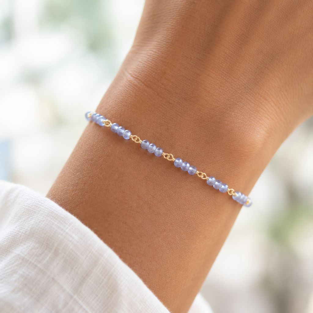 Tanzanite Gemstone Bracelet in 14K Gold-Filled Chain - Elegant Handmade Gift