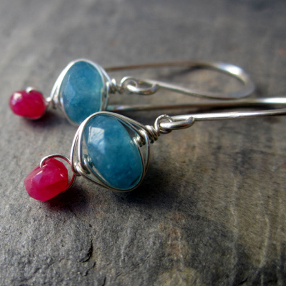 Harmony Earrings - Blue Quartz + Ruby