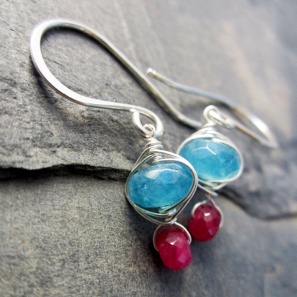 Harmony Earrings - Blue Quartz + Ruby