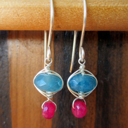 Harmony Earrings - Blue Quartz + Ruby