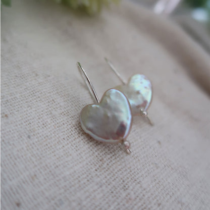 Pearl Heart Earrings, Handcrafted Silver