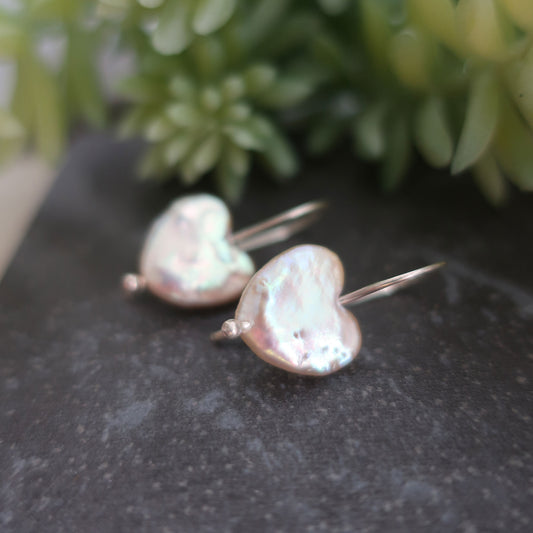 Pearl Heart Earrings, Handcrafted Silver