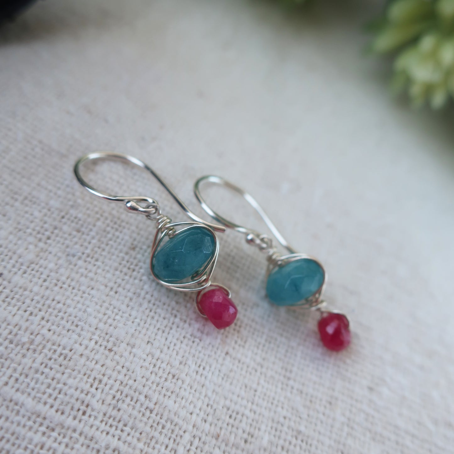 Harmony Earrings - Blue Quartz + Ruby