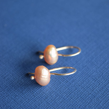 Pink Pearl Drop Earrings, Handcrafted Silver