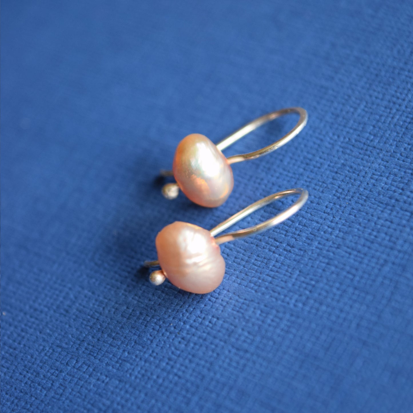 Pink Pearl Drop Earrings, Handcrafted Silver