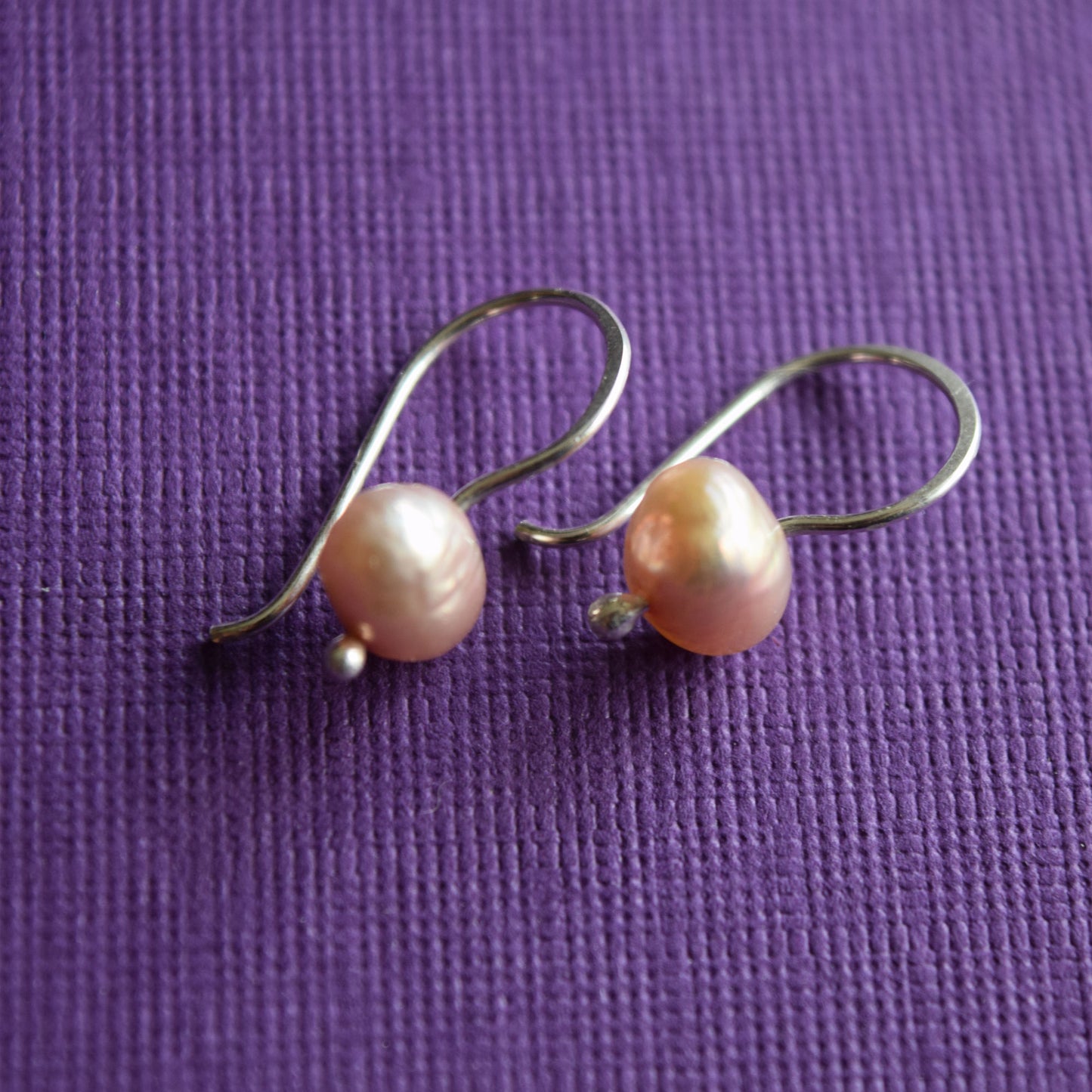 Pink Pearl Drop Earrings, Handcrafted Silver