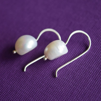 Pearl Drop Earrings, Handcrafted Silver