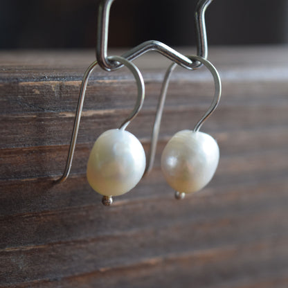 Pearl Drop Earrings, Handcrafted Silver