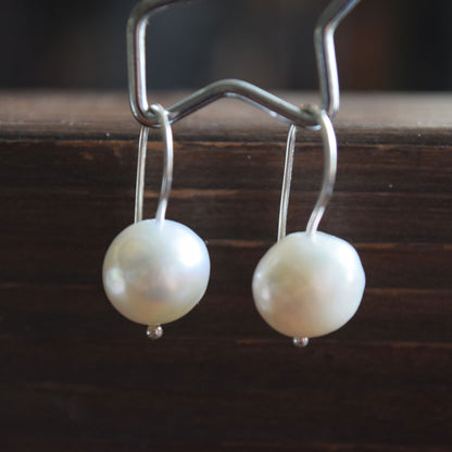 Pearl Drop Earrings, Handcrafted Silver