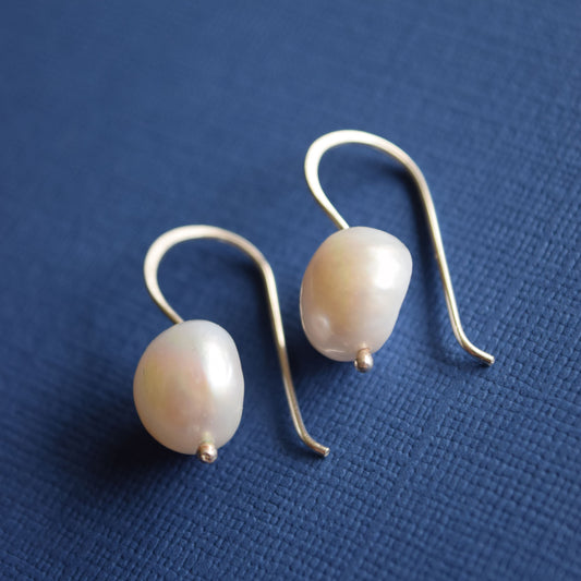 Pearl Drop Earrings, Handcrafted Silver